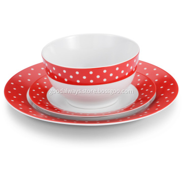 18 Piece Dinnerware Set White Dots Red